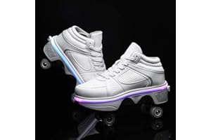 YXHUI Deformation Roller Shoes, Unisex LED Skating Shoes Pop Out Wheel Roller Skate Shoes Automatic Walking Shoes Invisible Pulley Shoes Skates,Silver-EU37/UK4