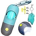 Dog Poo Bag Holder with Built-in LED Torch and Metal Clip for Lead, Each Poo Bag Dispenser Includes 15 Dog Poo Bags (1, Crystal Blue)
