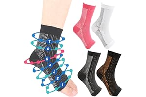Frenaki 4 Paar Plantarfasziitis-Kompressionssocken, 15-20 mmHg Anti-Ermüdungs-Kompressionssocken für verbesserte Durchblutung, zehenlose Stützbandage-Socke für Neuropathie Plantar