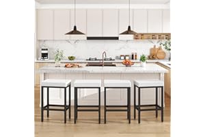 YMYNY Sedie Cucina Set da 4, 66 cm Sgabelli Cucina Bar Moderni Design, Bianchi Sgabelli Bar con Gamba in Metallo, Sgabello Cucina Alto per Penisola Isola Cucina, HBS514W-2