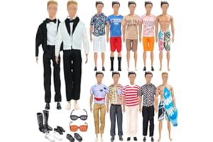CARREUTY 19 Piezas de Ropa Compatibles con Ken 12 Pulgadas Muñeca, 1 Traje 5 Ropa Casual Ropa 5 Pantalones 2 Trajes de baño 4 Pares de Zapatos 1 Gafas de Sol 1 Tabla, Adecuado para Navidad