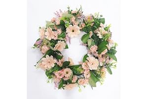 HAOSHICS Corona colgante de flores artificiales, guirnalda de imitación para puerta delantera, corona artificial para puerta, boda, fiesta, hogar, pared, decoración de ventana (crisantemo champán)