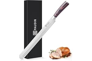 PAUDIN Brisket Knife 12 Inch, Professional Carving Knife, High Carbon Stainless Steel Chef Knives for BBQ Turkey Meat Slicing with Gift Box