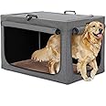 Petsfit Soft Dog Kennel with Thicken Mat, Adjustable Fabric Sleeve, Breathable Mesh Doors, Travel Dog Crate 100 cm L x 64 cm W x63 cm H Grey