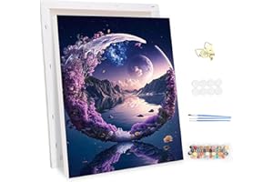 MEIYUDA Encadré Peinture par Numero Adulte, Lac Lune Kit de Peinture à l'Huile sur Toile par Numéro, Débutants Peinture Acrylique Pigmentée, Decoration Maison Cadeau 30x40cm