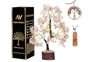 AstraVeda Rose Quartz Crystal Tree, Tree of Life, 7 Chakra Tree, Feng Shui Tree, Healing Crystal, Gemstone Tree, Crystal Gifts, Healing Stones, Spiritual Gifts, 300 Beads