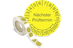 ‎BETRIEBSAUSSTATTUNG24 Betriebsausstattung24 Prüfplakette „Nächster Prüftermin“ fälschungssicher 1000 Stück selbstklebend Ø 3,0 cm wetterfest gelb/schwarz Jahre 2025-2030