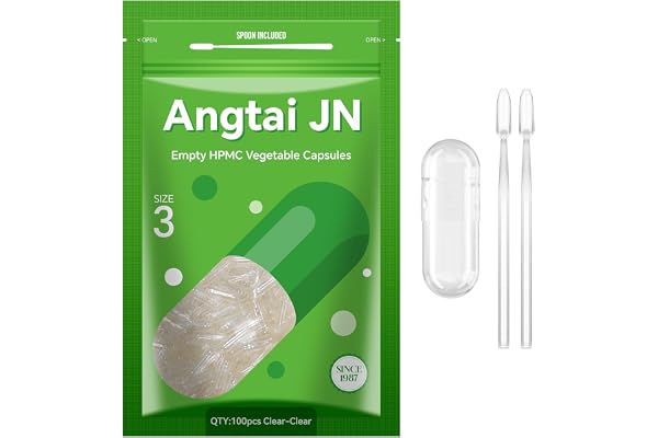AngtaiJN tomma veganska kapslar storlek 3 klara tomma kapslar för fyllning, gör-det-själv tomkapslar 3, kompatibel med kapselfyllmedel, storlek 3, 100 stycken