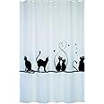 Rideau De Douche Polyester 180x200 Cm - Imprimé Fleurs Noir & Rose - Imperméable Et Lavable