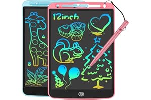 JOEAIS Tablet do Rysowania LCD 2 Sztuki, 12 Cali Tablice Rysunkowe dla Dzieci z Rysikiem i Smyczą, Plansze do Rysowania i Bazgrołów jako Zabawka Edukacyjna dla Dzieci(Różowy+Niebieski)