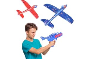 Misvayli Airplane Glider, Outdoor Throwing Glider Foam Plane Toy Set with 1 Launcher and 2 Foam Airplanes, Luminous Glider Outdoor Hand-Throwing Toy Plane for Ages 3 + Years Boys Girls Gifts