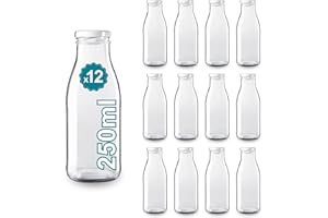 ESPIRITO REBELDE 12 bottiglie di vetro vuote da 250 ml con coperchio, bottiglie di vetro per succhi, latte, barbecue, salse, ideali per picnic, matrimoni e feste