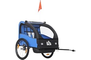 HOMCOM Remolque de Bicicleta para Niños +18 Meses Cochecito para Transporte de 2 Plazas con Cinturón de Seguridad Espacio de Almacenamiento y Sistema de Amortiguador 140x88x90 cm