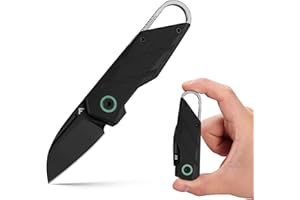 FLISSA Mini scyzoryk, mały nóż składany, ostre ostrze ze stali D2, szlifowane CNC, nóż składany EDC z klipsem ze stopu tytanu, uchwyt G10, do noszenia na co dzień i na zewnątrz, czarny