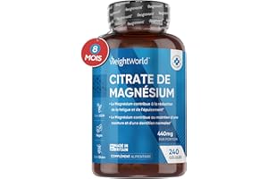 Citrate de Magnésium 1480mg - 240 Gélules Vegan (8 mois) - Contient 440 mg de Magnésium Élémentaire Pur - Pour l'Énergie, la Fatigue, le Système Nerveux - Testé en Laboratoire - Adapté aux Sportifs