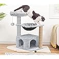 FURRLOVERS Soft Fur Condo Activity Cat Tree - Jute Rope Scratching Post, Hanging Ball, Hammock, Suitable for Small Cats (Condo 16 x 16 Inch) (Height 38 Inch) (Large) (Grey - FURR71)