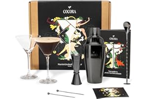 Cocora Martini Cocktail Set Regalo | Set Barman da 8 Pezzi | Kit Cocktail | Shaker Cocktail | Dosatore Cocktail | Bicchieri Cocktail | Cucchiaio Cocktail | Idea Regalo | Eco Friendly (Black)
