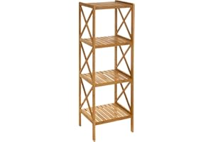LOLAhome Estantería Bambú Baño Suelo Nórdica | Estante de 4 Baldas Madera Natural | Organizador Almacenaje Cocina y Decoración Hogar | Sol Naciente De 36,5x33x119 cm