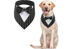 MHaustlie Dog Bandana Dog Formal Tuxedo Bandana Dog Wedding Bandana Adjustable Dog Neckerchief with Bow Tie Formal Tux Dog Bandana Dog Bowtie Bandana for Small Medium Large Dogs (L, Stripe)