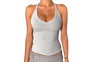 Danysu Podkoszulek bez rękawów z dekoltem w serek dla kobiet, wyściełany, prążkowany, długi, dopasowany, podstawowy top Cami