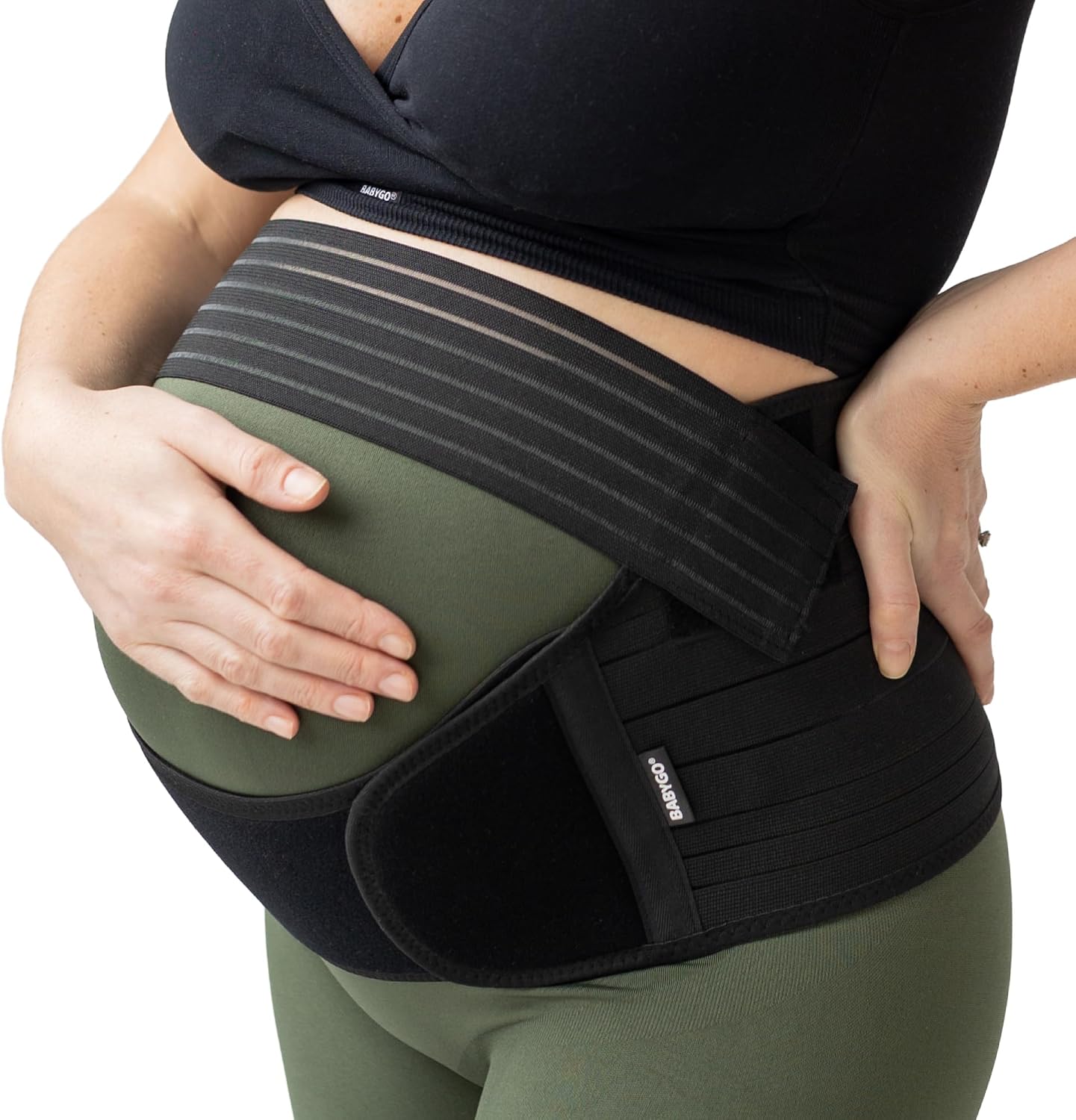 BABYGO® 4 in 1 Pregnancy Support Belt Maternity & Postpartum Band - Relieve Back, Pelvic, Hip Pain, SPD & PGP >> inc 40 Page Pregnancy Book for Birth Preparation, Labour & Recovery M Black