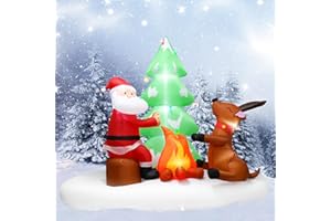 YCOLNAEFLLR Nadmuchiwana dekoracja bożonarodzeniowa z wbudowanymi diodami LED, Święty Mikołaj z jeleniem pod choinką, nadmuchiwana dekoracja do domu i na podwórko