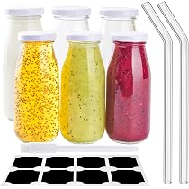 Set Di 6 Bottiglie Di Plastica Da 250 Ml – Riutilizzabili, Trasparenti, Con Tappo Antifurto E Antiscivolo, Per Succo, Latte, Frullati E Bevande Da Viaggio