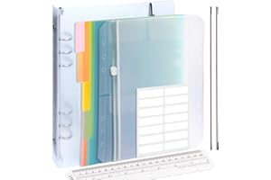 FANDAMEI A5 Round Ring Binder Cover Set - PVC Notebook Protector + Subject Dividers + 2 Pcs Binder Pockets + Ruler + Labels, 6 Hole Loose Leaf Folder Planner with Card Holder Used in Office School