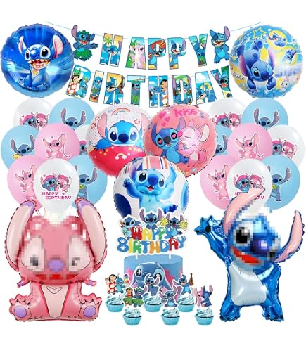 Lilo & Stitch Geburtstagsdeko Für 6. Geburtstag – 53-teiliges Set Mit Ballons, Tischdecke, Banner, Cupcake-Deko & Mehr