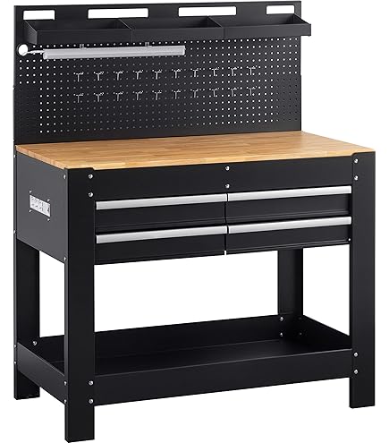 Wiltec Werkbank zur Wandmontage bis 200 kg, klappbare Werkzeugbank 120,5 x 82,5 x 162 cm mit Lochplatte als Rückwand, Werktisch mit Arbeitsplatte aus Holz