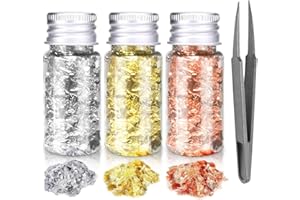 JAWUZ 3 Pièces Feuille d or alimentaire patisserie, Feuille d'o Bouteilles de Papier Feuille d'or Feuilles d'or, Contient 1 paire de pinces