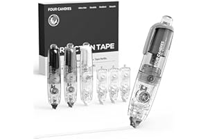 ‎FOUR CANDIES Four Candies Nachfüllbares Einziehbares Korrekturband, 3er-Set Weiß mit 3 Ersatzkassetten. Glattes, stiftförmiges Design – niedlich und praktisch für Schule, Büro und Studium