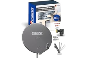 SCHWAIGER Satellitenschüssel Komplettset - Ø 88 cm Aluminium Offset Antenne in Anthrazit - Inkl. Quad LNB 4-Fach - Digital HD & 4K Empfang - Integrierte Kabelführung & wetterfest
