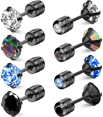 YADOCA Set van 8 paar hypoallergene roestvrijstalen oorbellen 3 mm tot 10 mm zwart