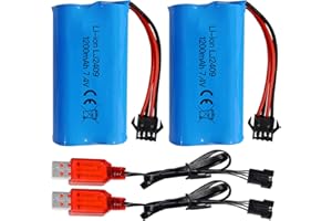 ZYGY 2PCS 7.4V 1200mAh SM-4P Plug Rechargeable Battery with USB Charging Cable for EC08 RC Toy Car Model Off-Road Car Climbing Drifting Racing RC Boat Battery