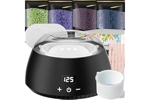 CITHOT Waxing Set, LCD-Display, Silikonschale, Wachswärmer Wachs Haarentfernung mit 400g Waxing Perlen, 20 Holzspateln, 10 Papierringe zu Hause(Schwarz)