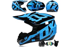 ARMAAN Casco Integral de Motocross para jóvenes, Hombres y Mujeres, para Descenso de montaña, Cascos de Motocross, certificación Dot, con Gafas, Guantes y Protector Facial,Color D-S(52~53cm)
