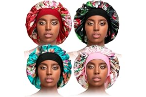 TSKNOMO 4 Pcs Silky Sleep Bonnet Large Hair Bonnets for Women Hair Care, Satin Sleeping Cap Night Cap for Curly Hair