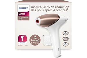 Philips Lumea série 9000, Épilateur à lumière pulsée, alternative à l'épilation laser, technologie SenseIQ, 3 accessoires pour corps, visage et zones de précision, usage avec ou sans fil, BRI955/00