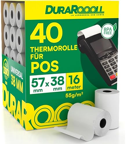 40 Thermopapier-Rollen 57mm - BPA-freie Kassenbons Für SumUp, Nexi & Co
