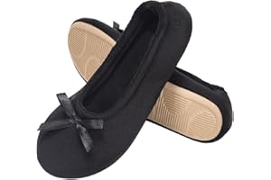 EverFoams Women's Ballerina Slippers Lightweight Comfy Memory Foam House Shoes with Stretchable Heel Design