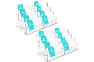 Belle Vous Porte Carte de Visite Acrylique (Lot de 2) - Contient Jusqu’à 320 Cartes - Porte Carte Visite Transparent à 4 Niveaux et 8 Compartiments pour Bureau, Hôtels et Plans de Travail