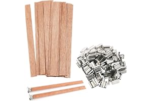 QINYOULHAUSE 100 Stück Holz Kerze Docht mit 100 Eisenständern,13 x 130mm Kerzen Dochte,Holzdochte für Kerzen,Holzdocht Kerze,Kerzendocht aus Holz,Holzdocht Dochte für DIY Handwerk und Kerzenherstellung