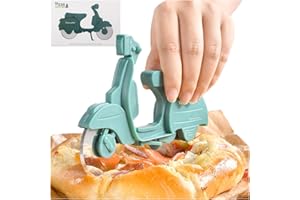 KASESSS Motorrad Pizzaschneider Lustig, Edelstahl Kunststoff Pizzaroller, Pizza Schneider mit Dual Scharfem Schneiderad & Ständer, Neuheit Pizza Cutter, Pizza Roller Lustige Küchenhelfer, Grüner