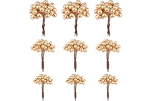 GLAITC Bayas Artificiales de Navidad, 300 Piezas Bayas de Acebo de Navidad Rojo/Dorado Baya de Navidad Flor de Bayas Falsas para Guirnalda de árbol de Navidad de árbol de Navidad Decoración,3 tamaños Gold