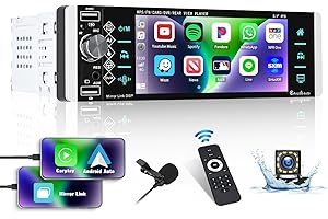OILIEHU Autoradio Bluetooth 1 Din avec Apple CarPlay Android Auto, 5,1 Pouces Écran Tactile Lecteur MP5 Radio avec Bluetooth FM Lien Miroir AUX-in TF Carte SWC EQ USB Lumières Colorées + Caméra de recul