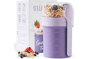 Swkien MüSlibecher to Go, Joghurtbecher to Go 450ml+250ml, Joghurt to Go Becher mit Löffel, Müsli Becher to Go für Müsli & Joghurt, Auslaufsicherer Müsli Cup to Go, Lunchpot(Vivid Lilac)