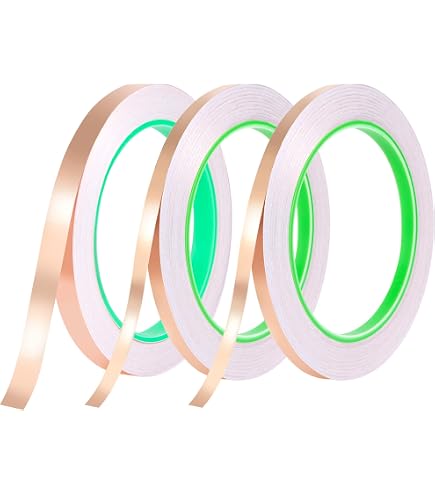 Lot De 2 Rouleaux Ruban Adhésif Cuivre Conducteur Simple Face - 10 M X 5-80 Mm, Épaisseur 0,06 Mm - Pour Blindage EMI, Réparations Électriques