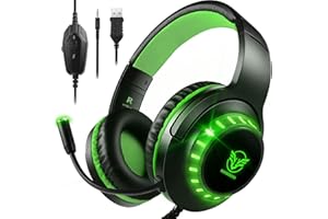 Pacrate Gaming Headset for PS4/PS5/Xbox One/Nintendo Switch/PC, PS4 headset with Microphone Xbox Headset with LED Lights, Noise Cancelling PS5 Headset for Kids Adults - Green