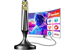 BIGEFEIXU Antena TV Digital Interior 2025, Recepción 360° Estable de hasta 480 km, Compatible con Smart TV, 4K y 1080P, Base Magnética y Cable Coaxial de 5 m, Antena TDT para Canales Freeview y Locales
